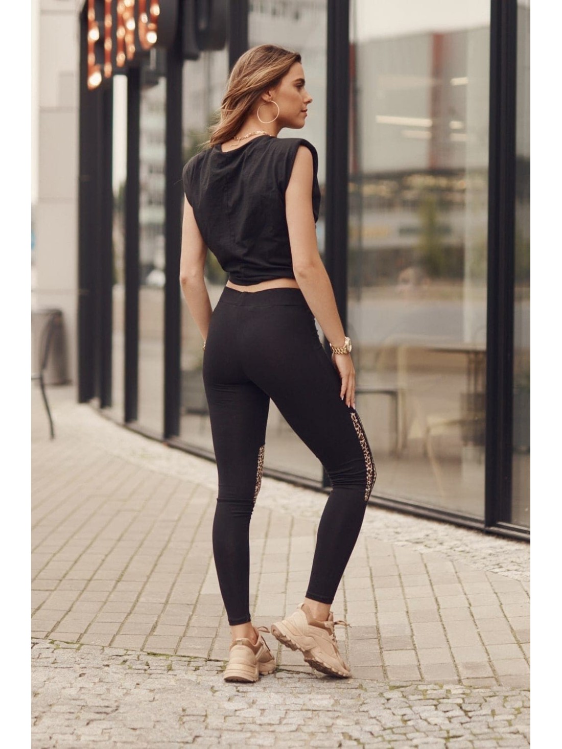 Leggings with leopard print inserts, black 1127 - Online store - Boutique